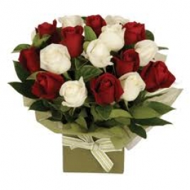 Bunch Of 12 Red And White Roses